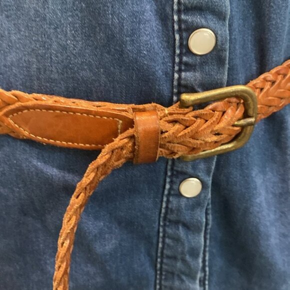 Banana Republic Braided Leather Belt, Brown Cognac, Brass Buckle size large - Picture 3 of 13